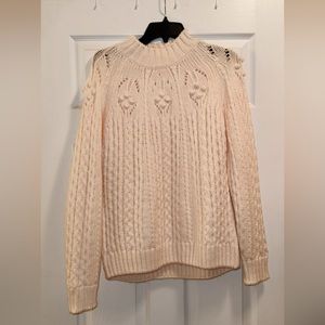 Sezanne Aubin Ecru 100% Merino Wool Cable Knit Sweater Creamy White Size Large